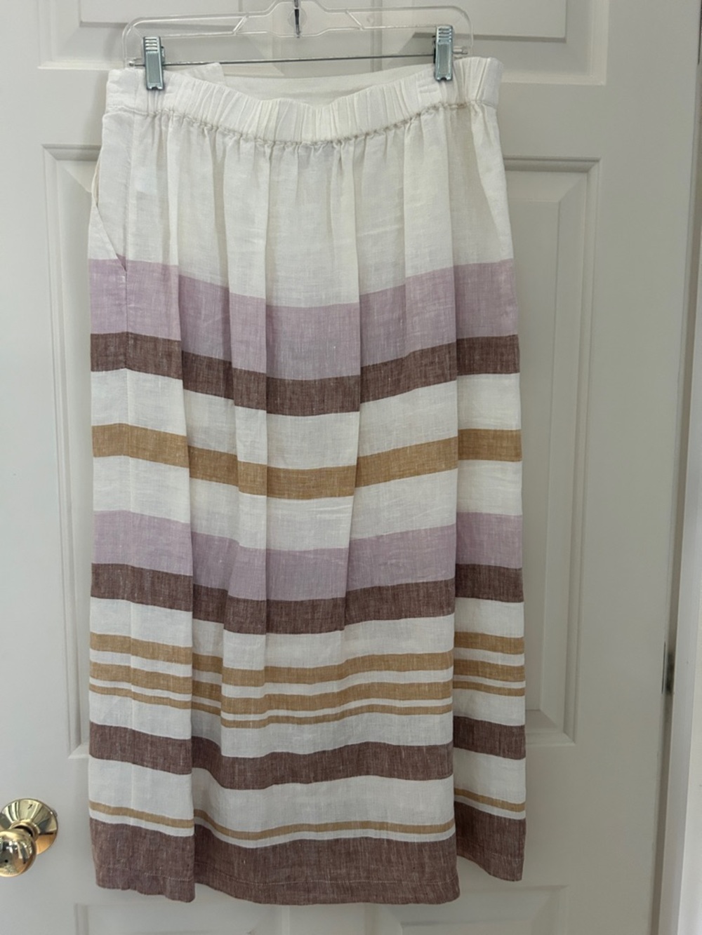 Rachel Zoe size L Striped Linen Midi Skirt in White, Lilac & Brown - Picture 4 of 6